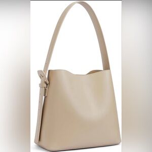 Minimalist Taupe Faux Leather Shoulder Bag | Gold Hardware